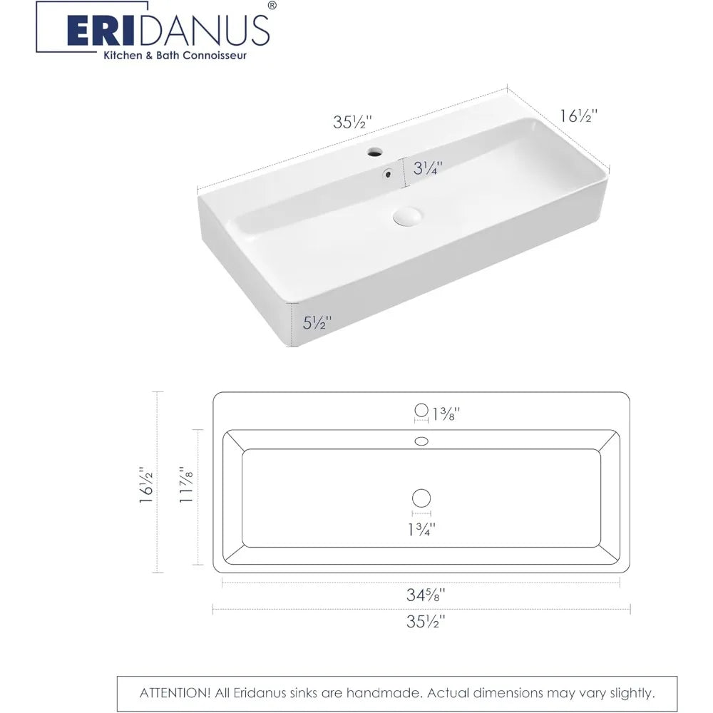 Bathroom Vessel Ceramic Rectangular Sink Above Counter Wall