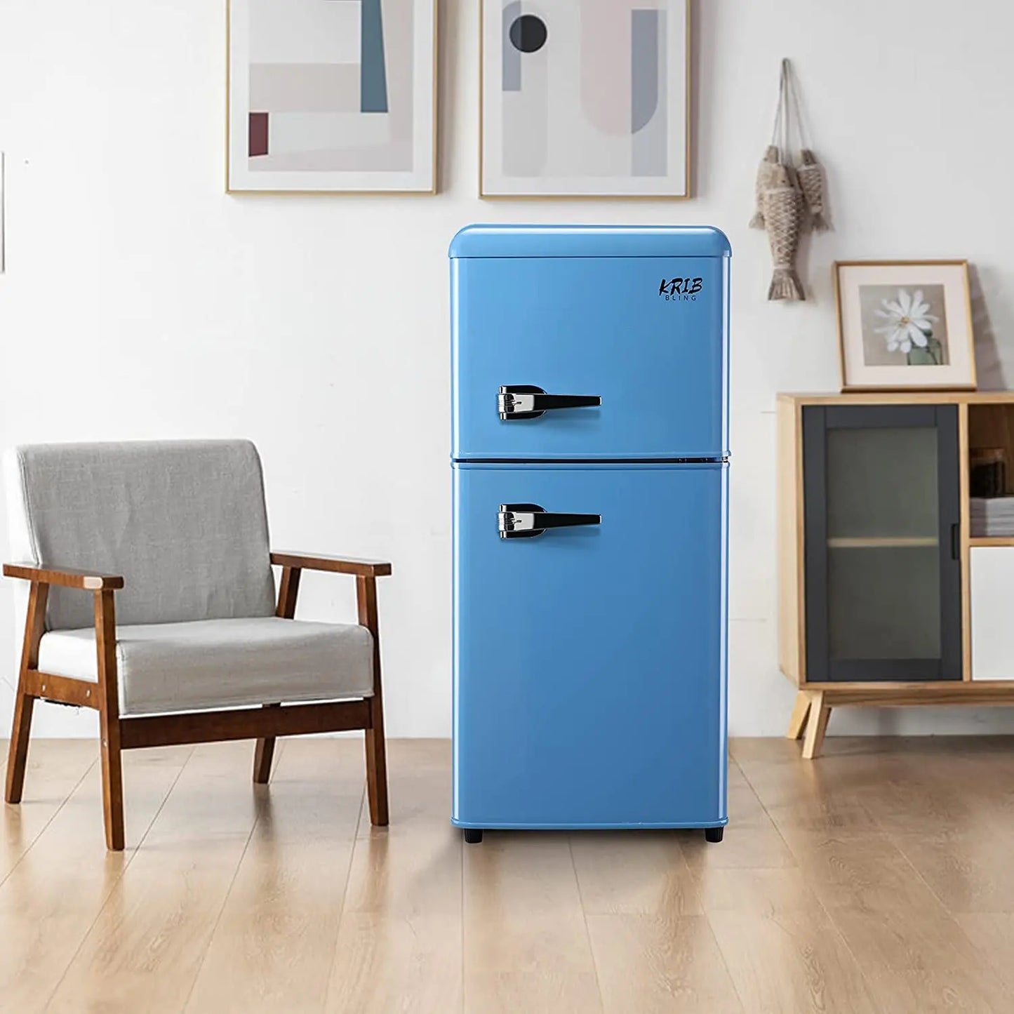 Retro Design Small Double Door Compact Refrigerator with Freezer