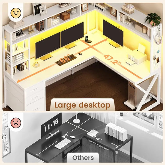 Corner Computer Desk with Storage Drawers