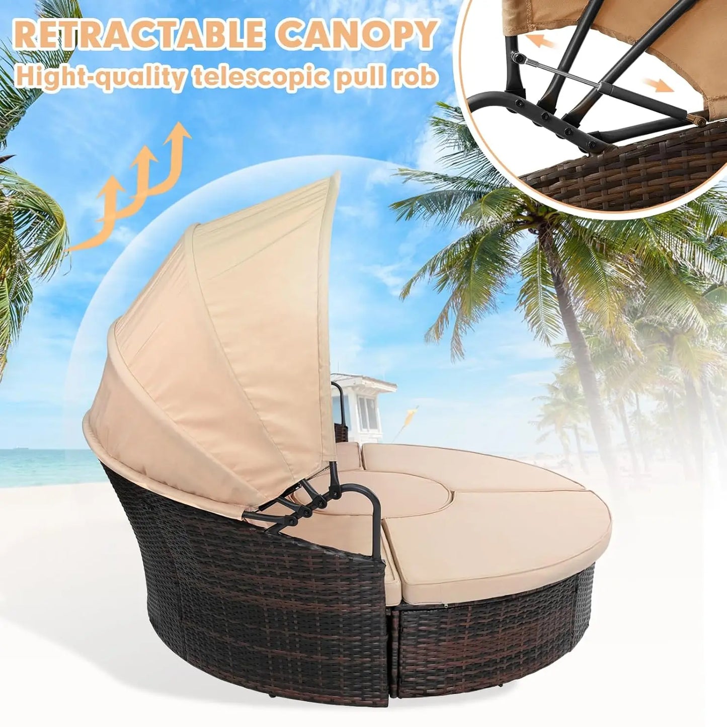 Round Retractable Canopy Daybed