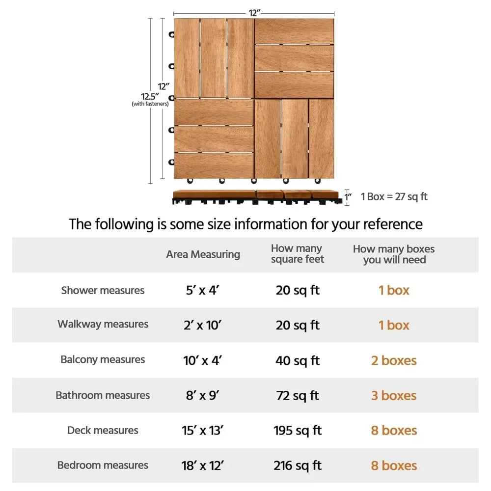 Waterproof Hardwood Interlocking Patio Deck Tiles