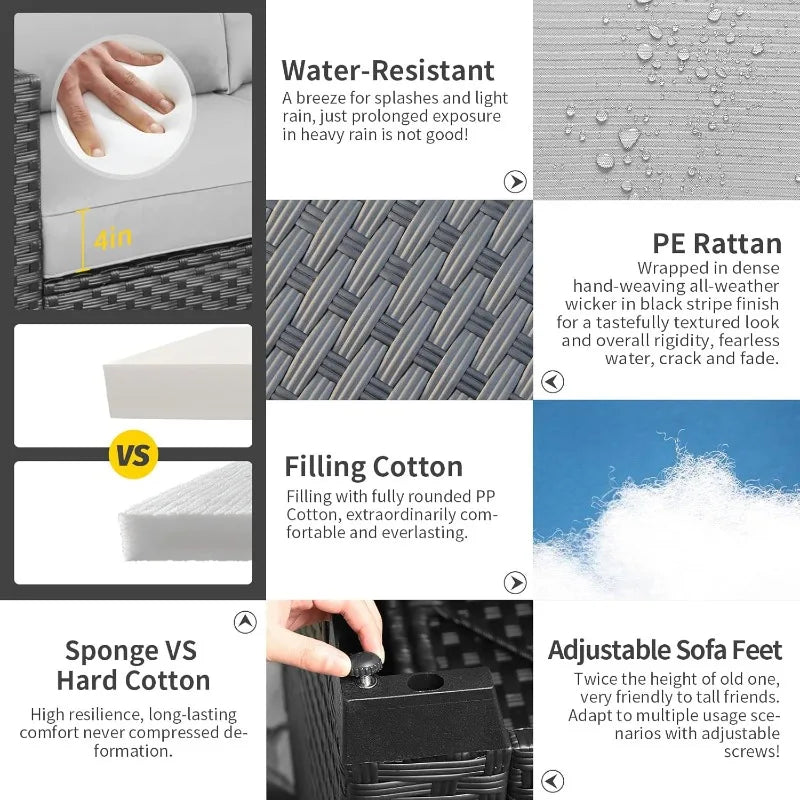 Light Grey Patio Set with Propane Fire Pit Table