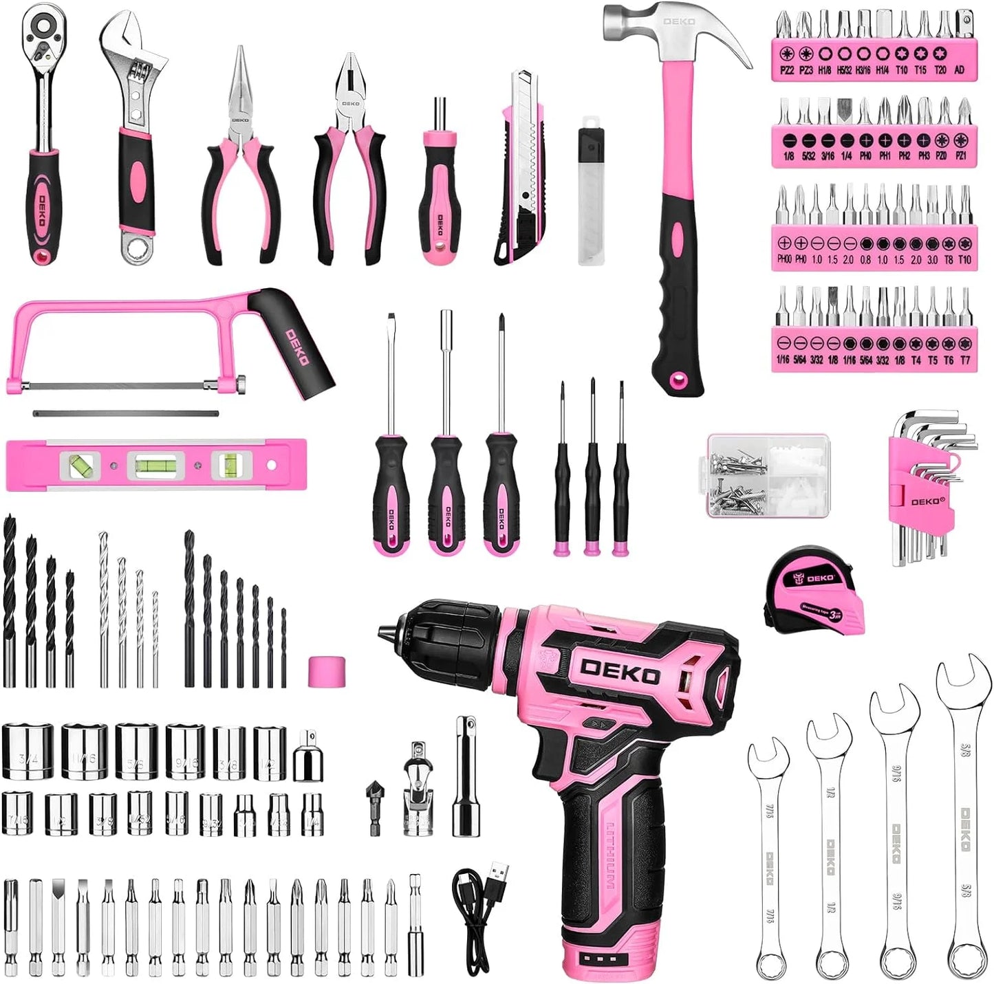 Mechanic Toolbox with Cordless Drill Hand Repair Tools Set
