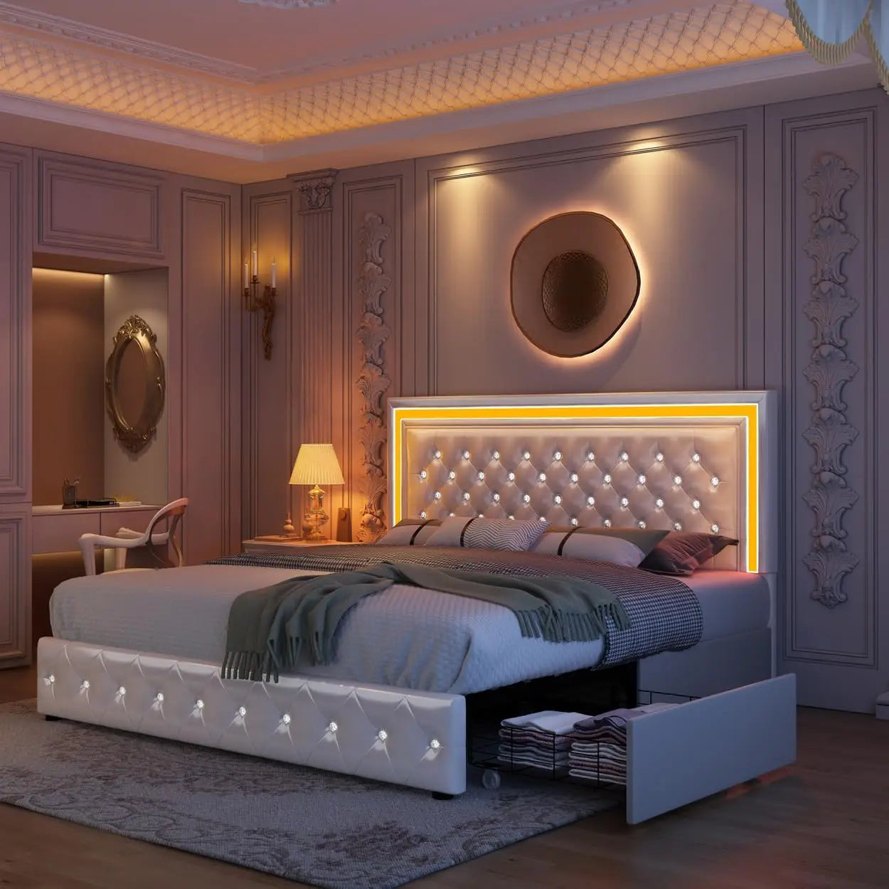 Bed Frame with Led Lights and No Box Spring Needed