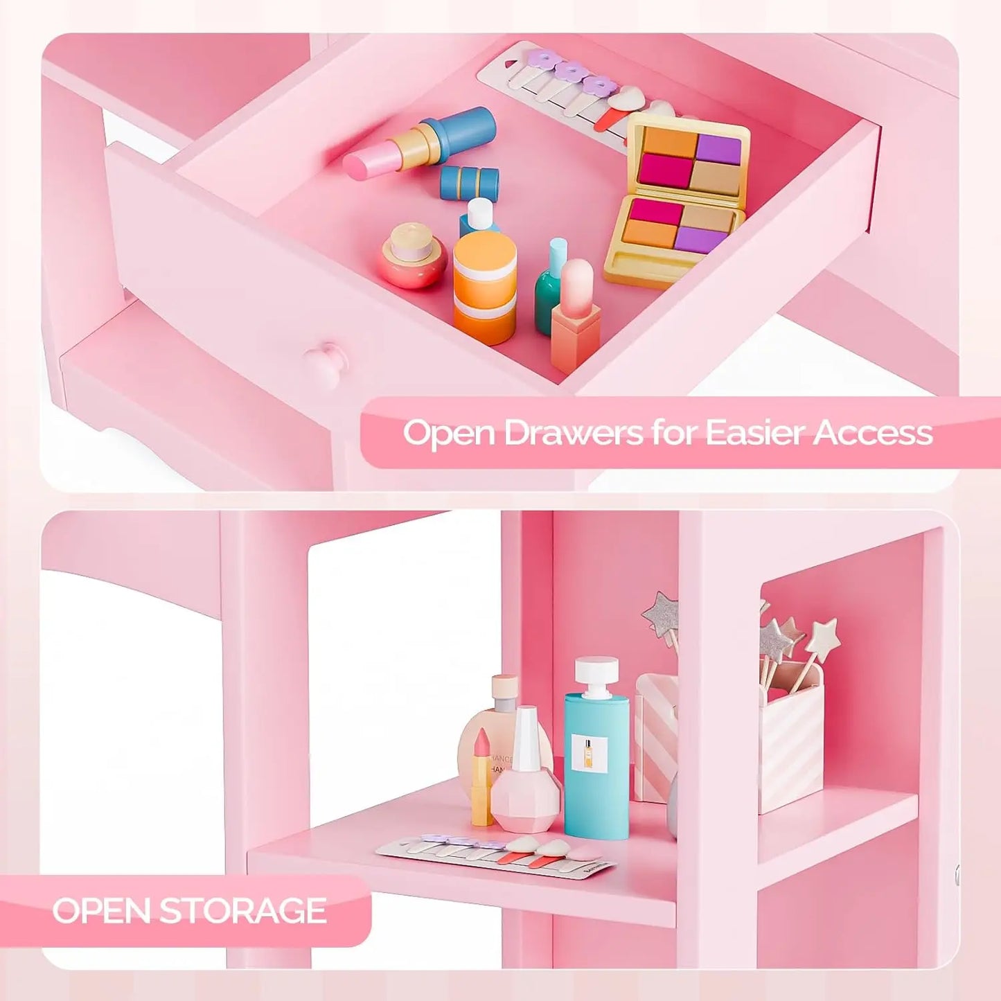 Extra-Wide Tri-Fold Mirror Vanity Table & Chair Set