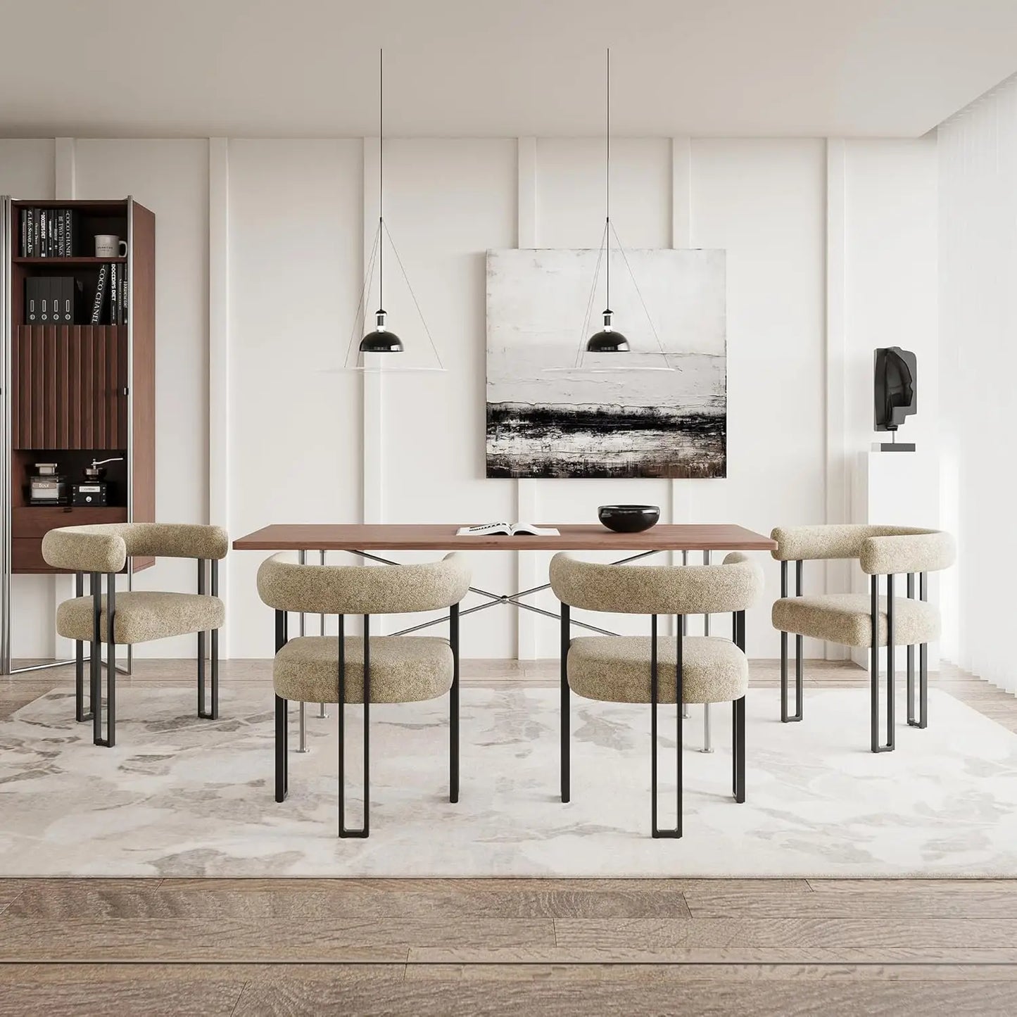 Bouclé Fabric Accent Upholstered Dining Arm Chairs