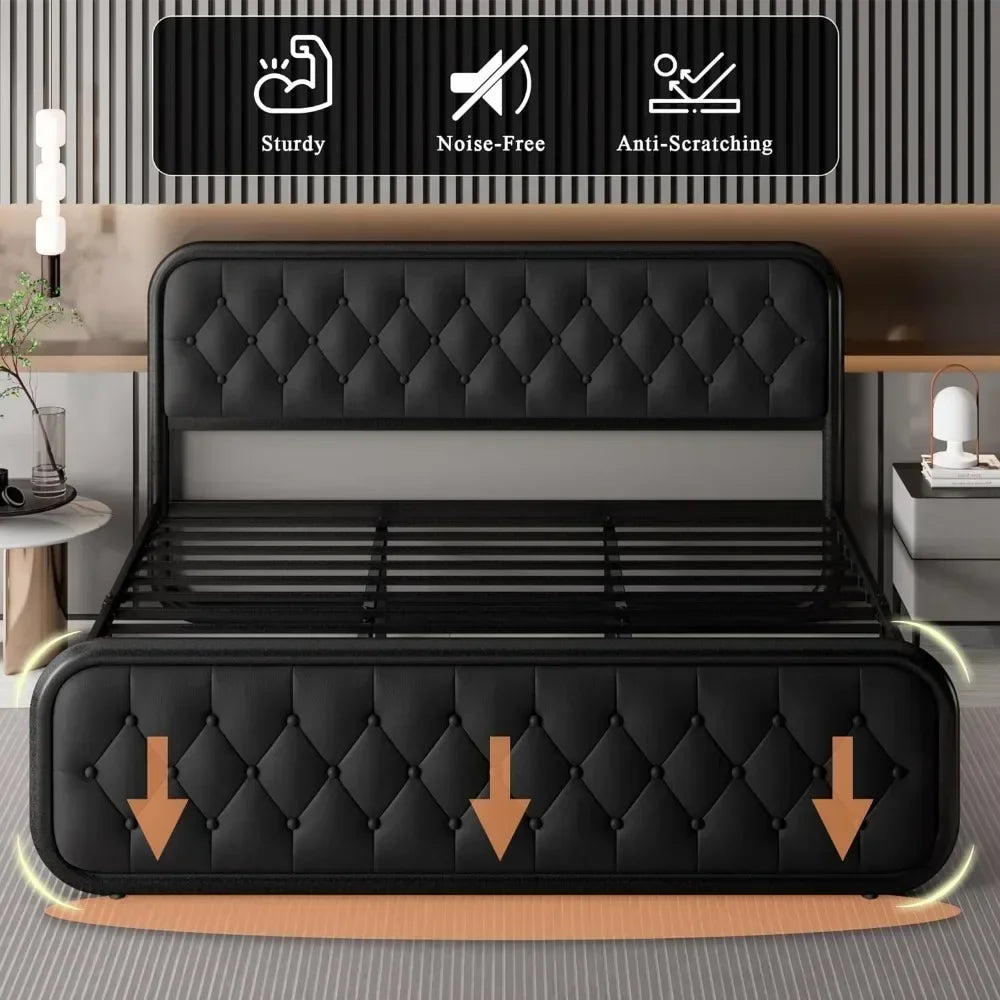 Heavy Duty Faux Leather Headboard King Size Bed Frame