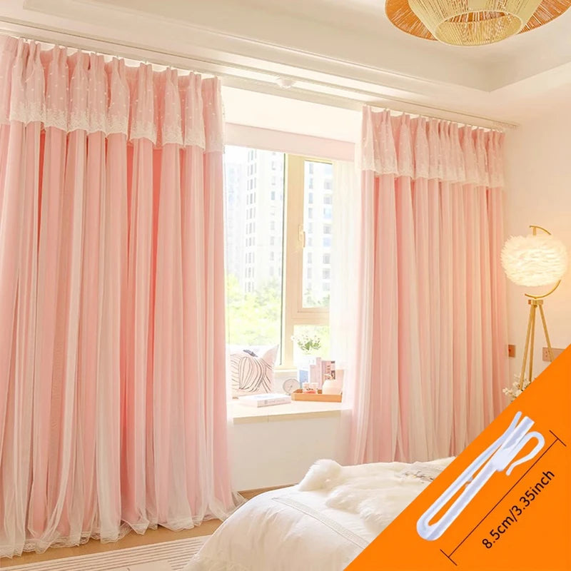 2pcs girls double princess style French pink curtain