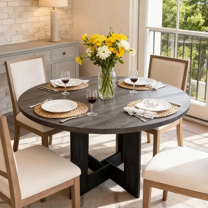 Round Dining Table with Cross Base