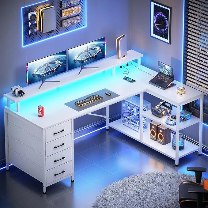 L Shaped Desk with Storage Shelves