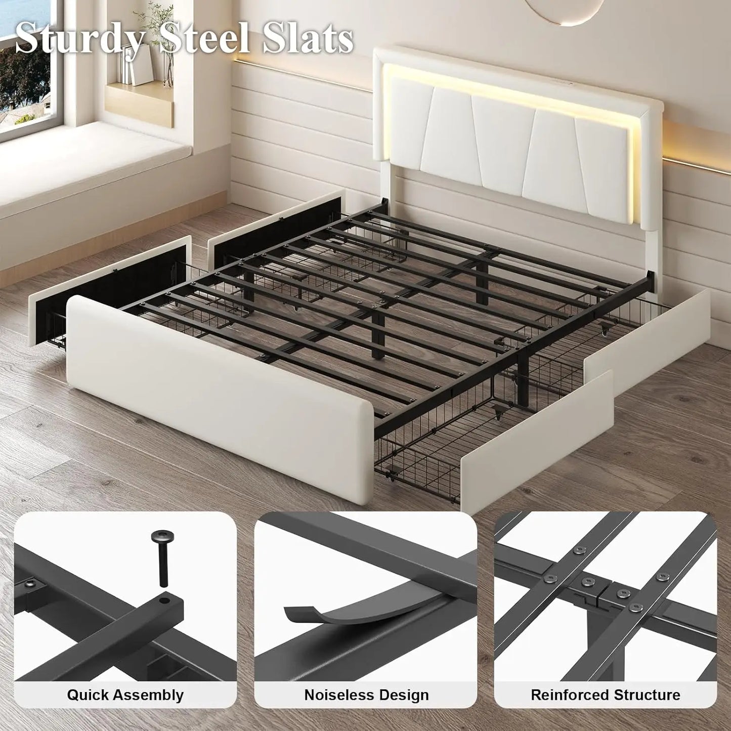 Metal Bed Frame with Adjustable Headboard Built-in Charging