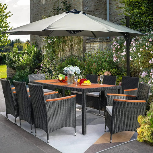 Acacia Wood Table and Chairs with Soft Cushions Wicker Patio Furniture
