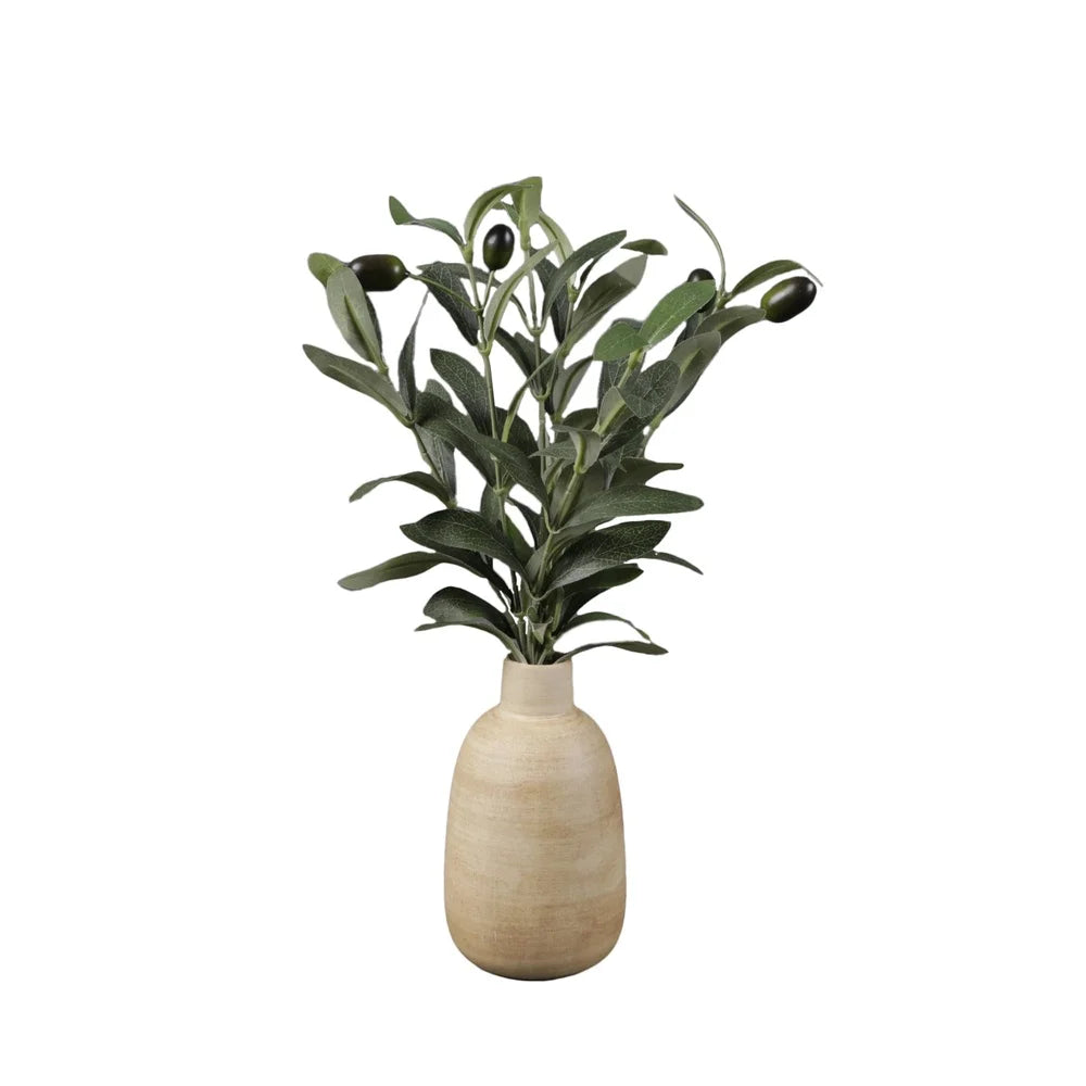 Artificial Olive Potted Plant in Wood Finish Vase