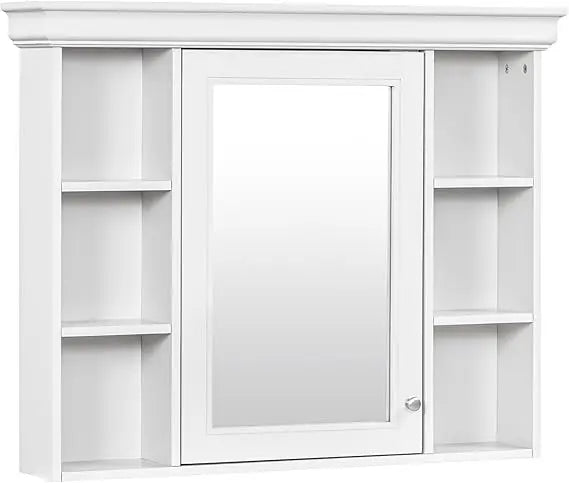 Bathroom Storage Cabinet with Mirror Door and 6 Adjustable Open Shelf
