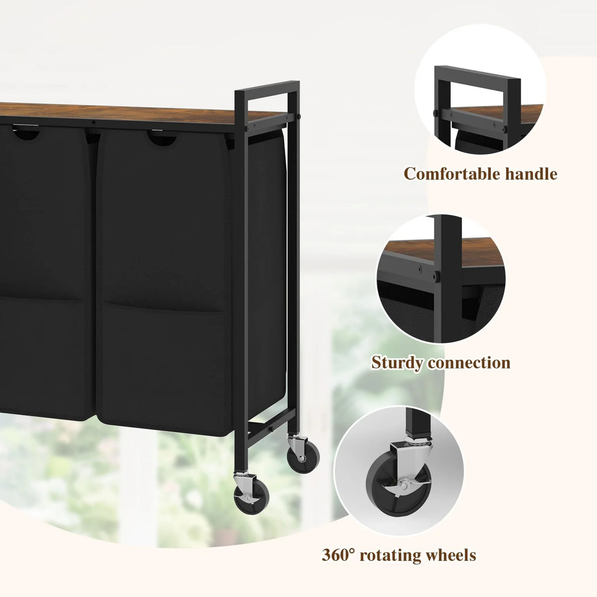 Rolling Laundry Hamper with Shelf