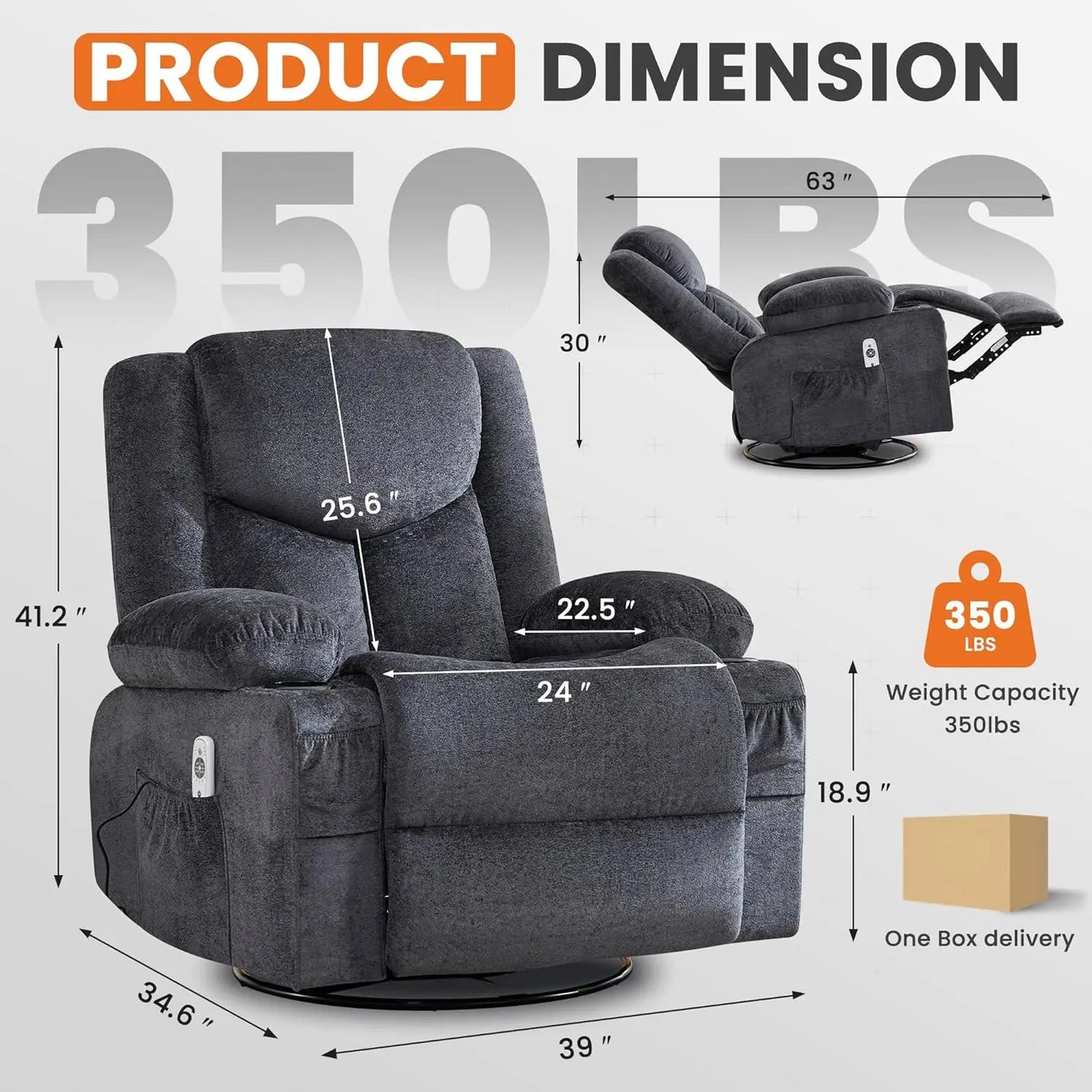 Swivel Recliner Chair w/ Massage & Heat