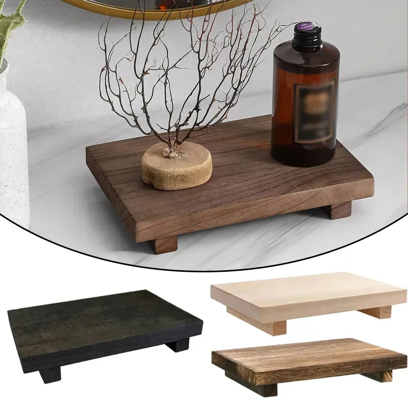 Bathroom Decor Wood Tray Pedestal Stand