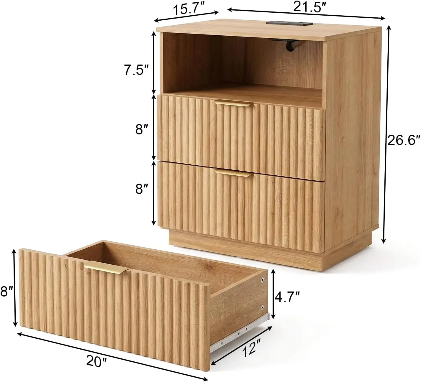 Fluted Nightstand with Charging Station