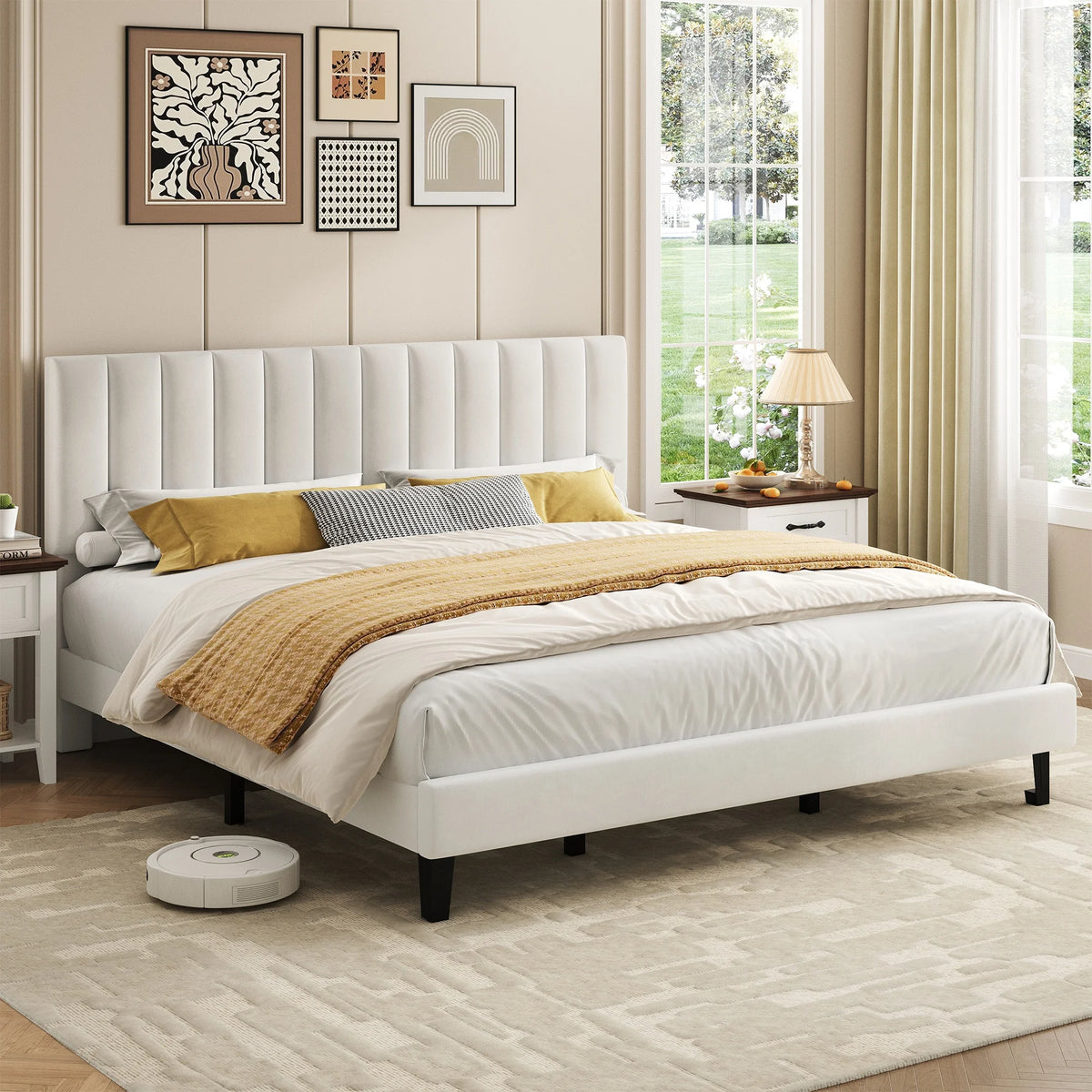 Velvet Upholstered Platform Bed Frame