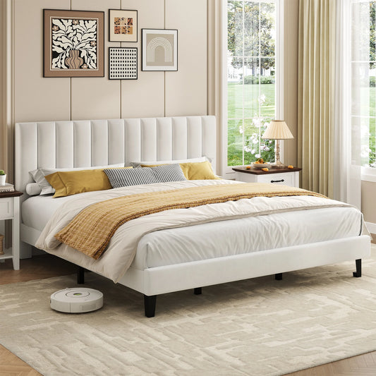 Velvet Upholstered Platform Bed Frame