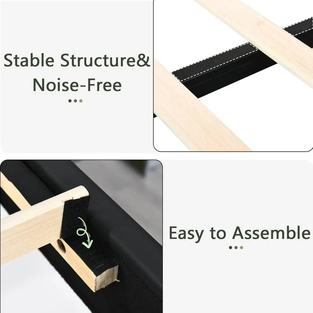 Floating Bed Frame with Headboard Upholstered with LED Lights