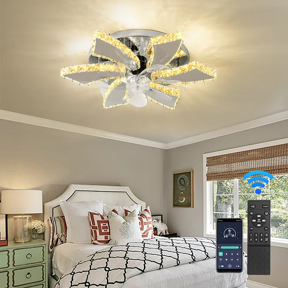 Luxury Crystal Chandelier Modern Ceiling Fan Light