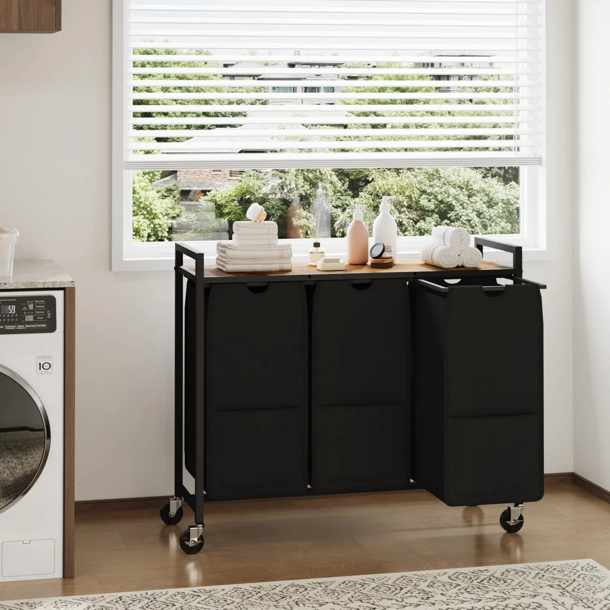 Rolling Laundry Hamper with Shelf
