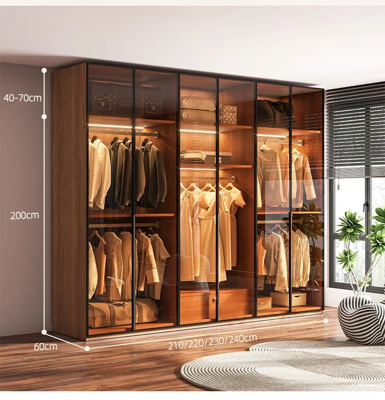 Modern Glass Wardrobe with Combination Storage Cabinet