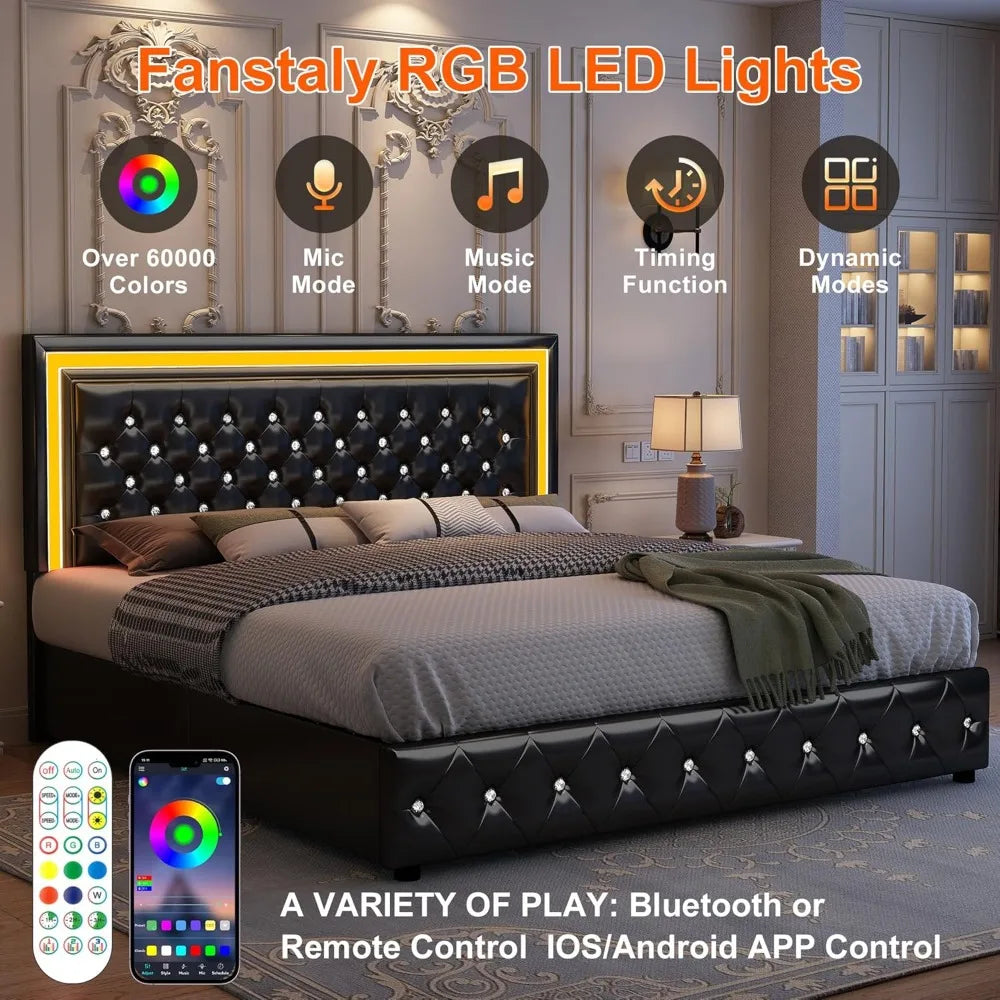 Bed Frame with Led Lights and No Box Spring Needed