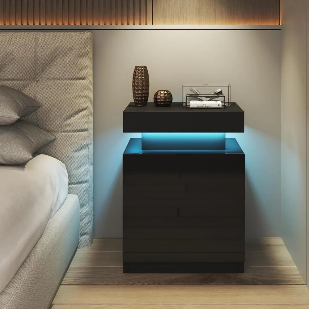 Nightstand Cabinet Bedside Table with LED Lights