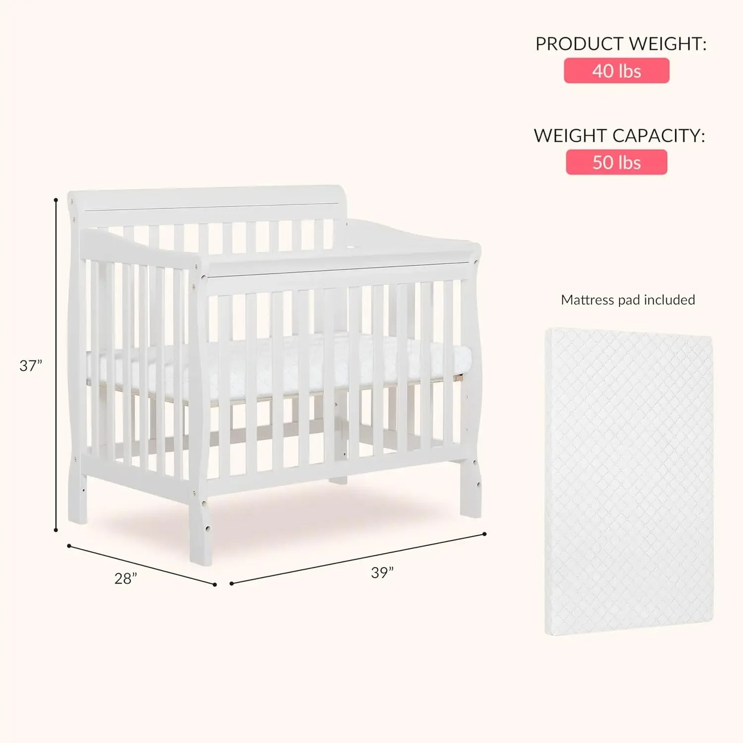 4-in-1 Convertible Mini Baby Crib