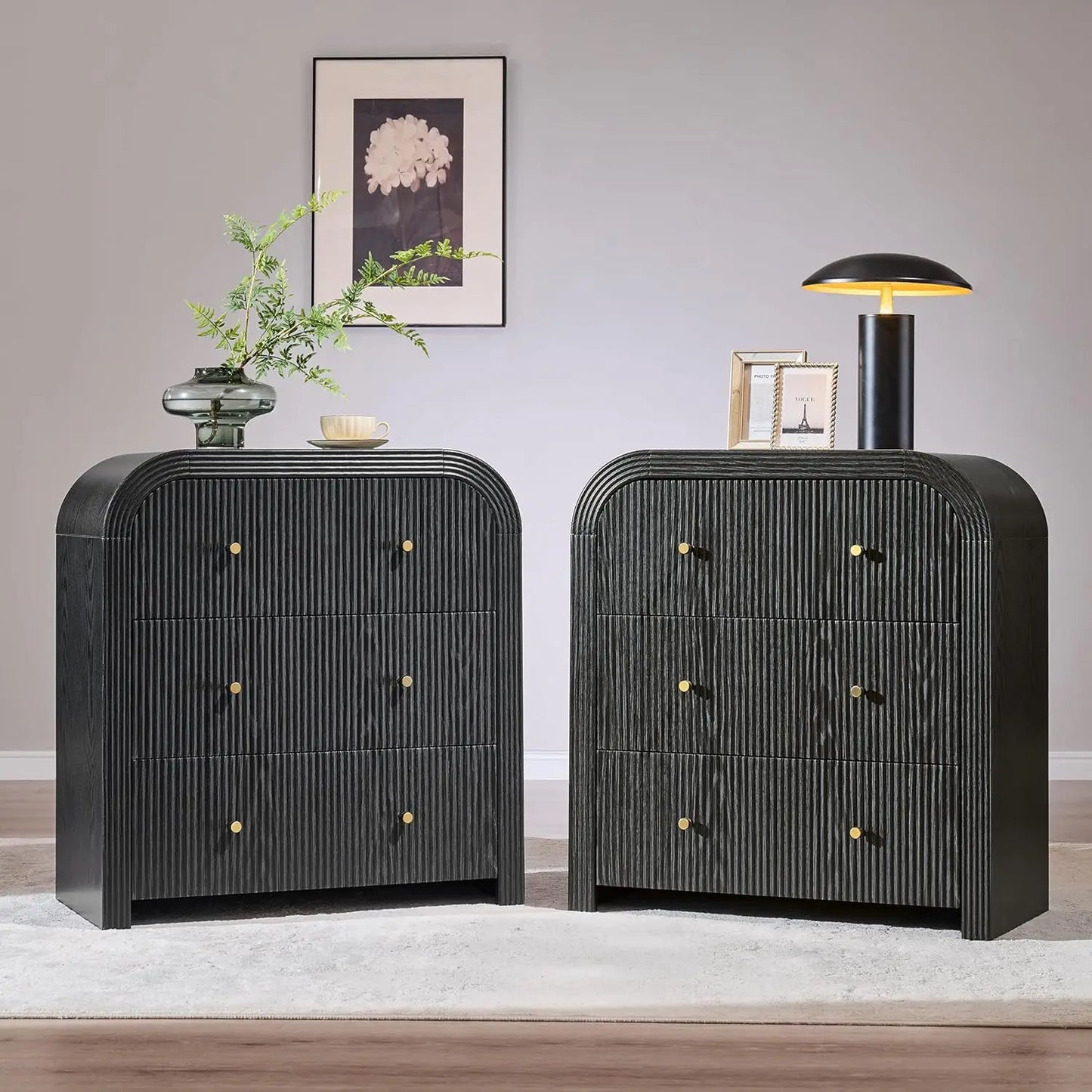 Fluted End Table Nightstand Charging Station
