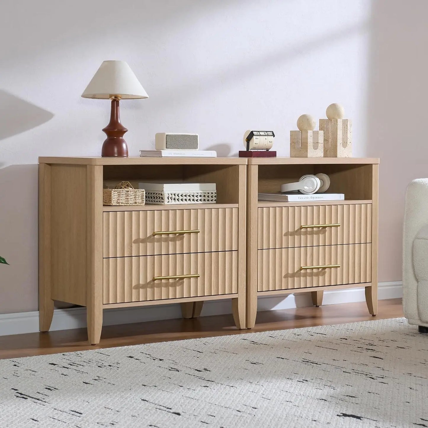 Modern Fluted Queen Nightstand End Table