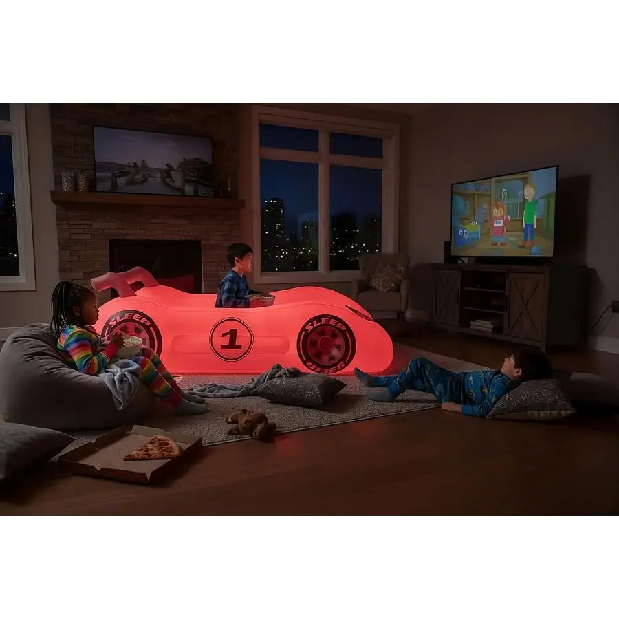 Inflatable Sleep Racer Dream Car Bed with LED Night Light Glow
