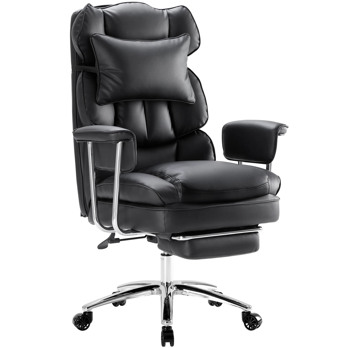 PU Leather Chair with High Back and Footrest Lumbar Support