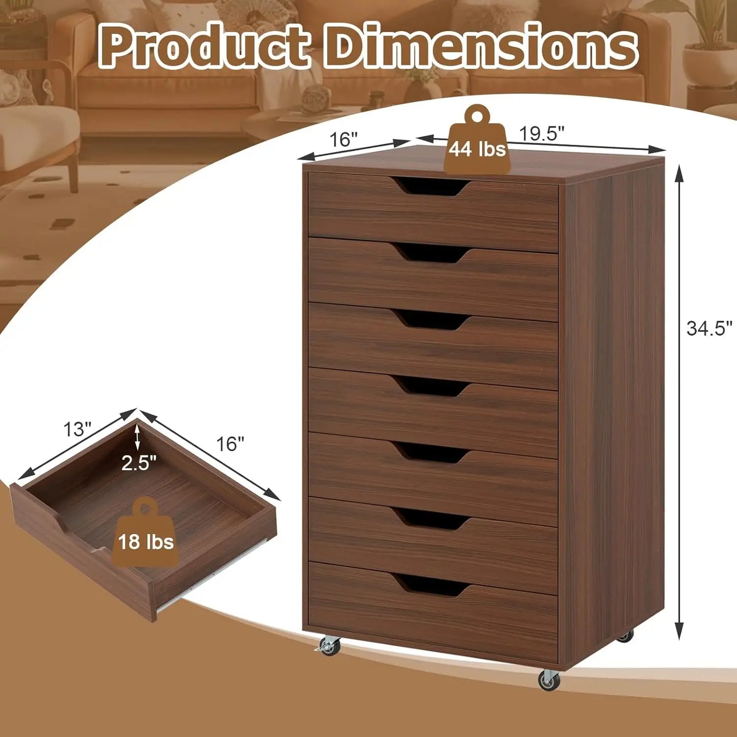Mobile Storage Cabinet Wooden File Organizer Lockable Wheels