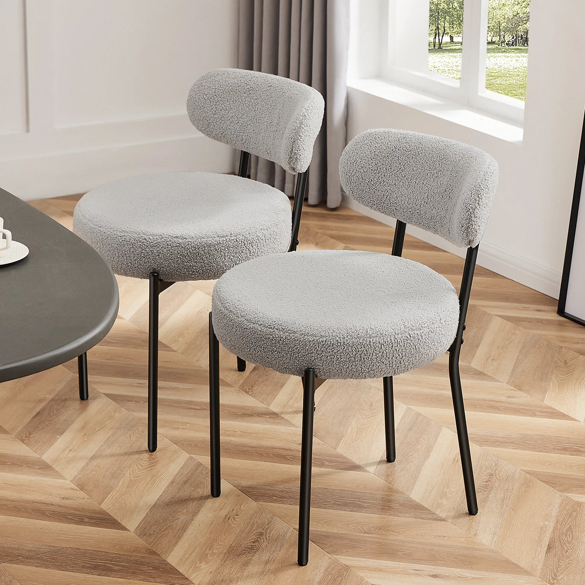Ergonomic Plush Fabric Round Dining Chairs