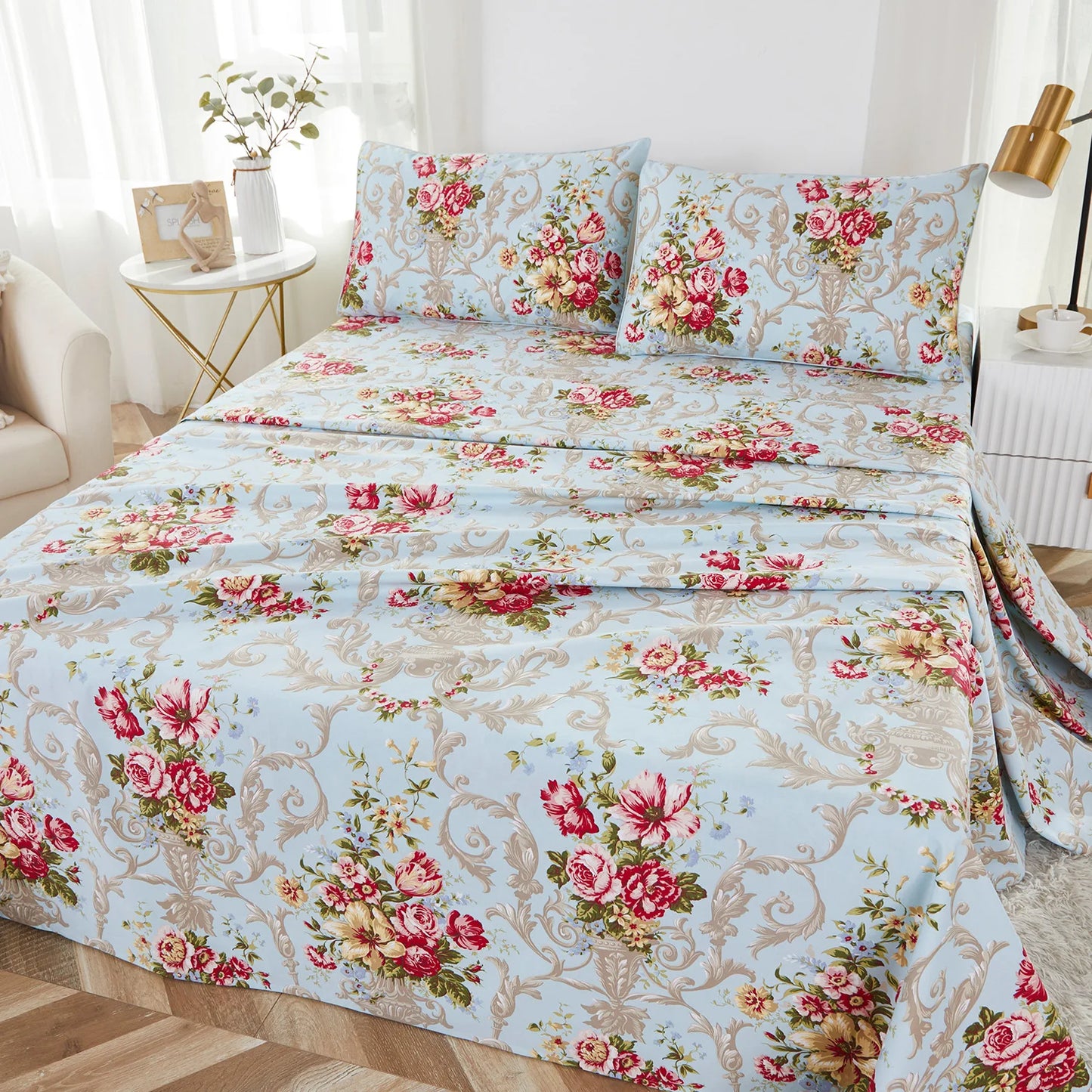 Vintage Red Rose In Light Blue