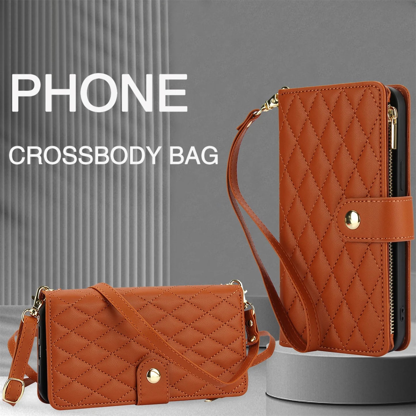 Cross-body PU Leather Wallet Flip Case with Zipper Card Slot
