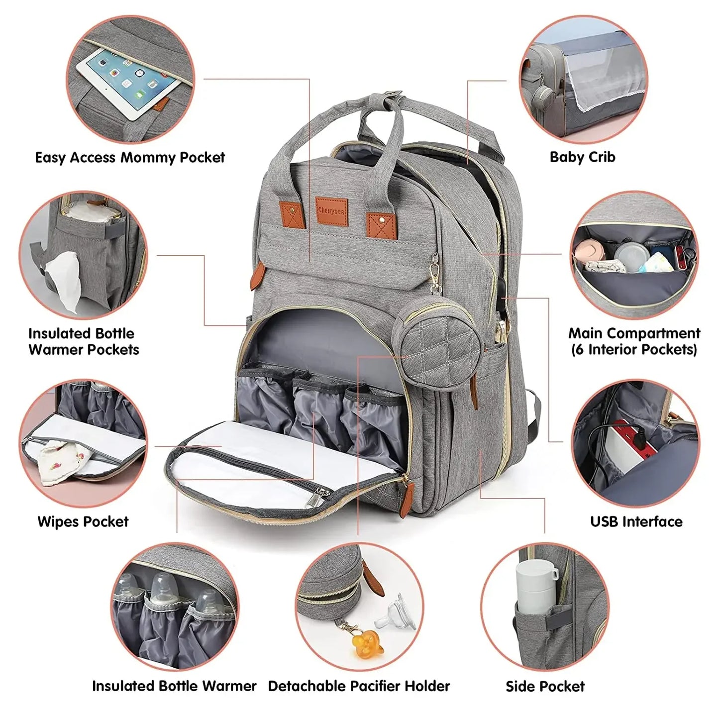Diaper Bag Backpack with Foldable Baby Bed Waterproof