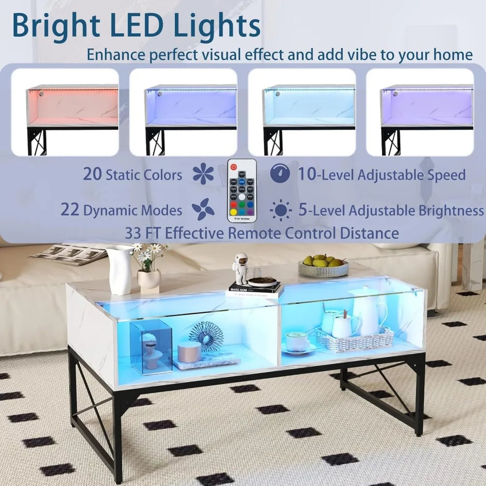 High Glossy LED Center Coffee Table with 4 Storage Cubes