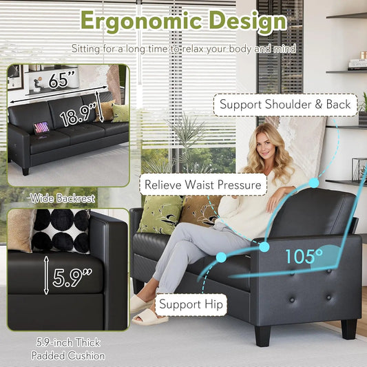 Modern Comfy Faux Leather Sofa Couch