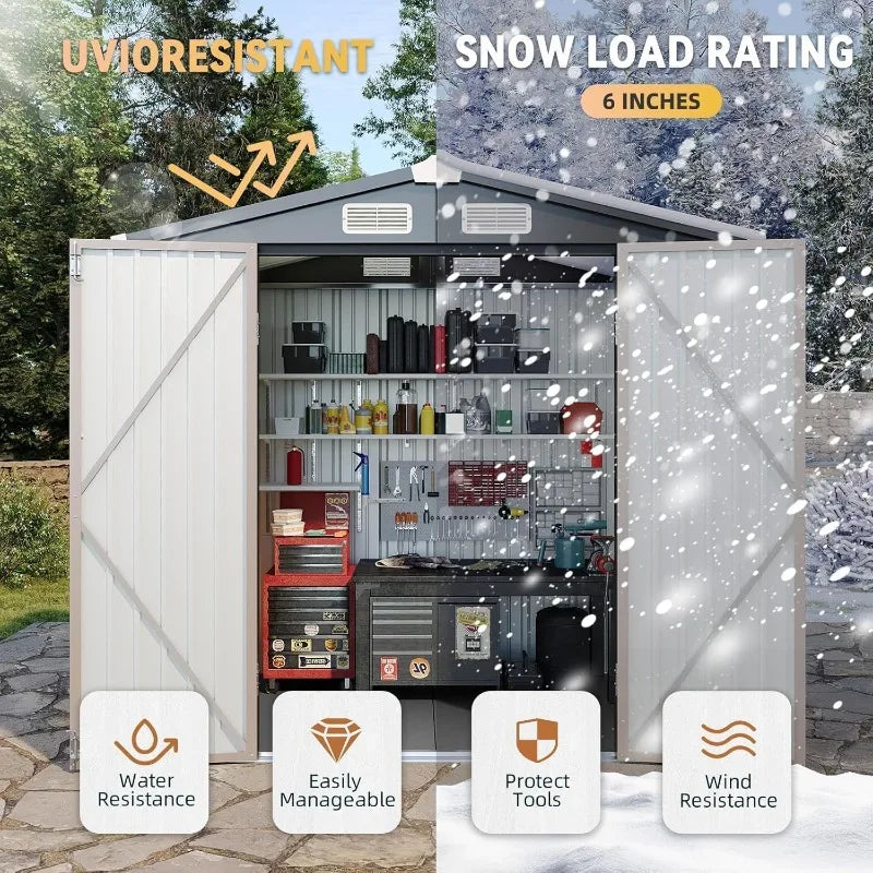 Outdoor Steel Shed Garden Utility Cabinet with Lockable Door Waterproof & Rust-Proof