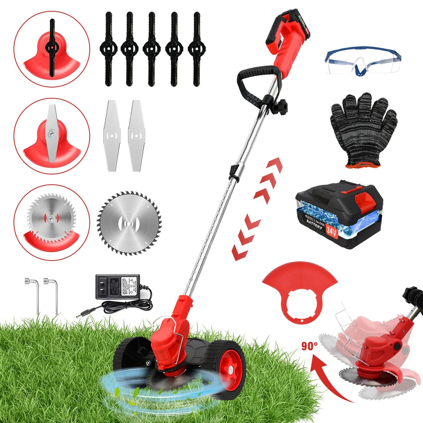 Cordless Weed Wacker Electric Grass Trimmer 3-in-1 Brush with Wheels Edger and Trimmer