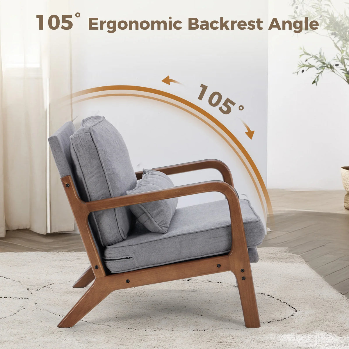 Mid Century Modern Solid Wooden Frame Accent Chair