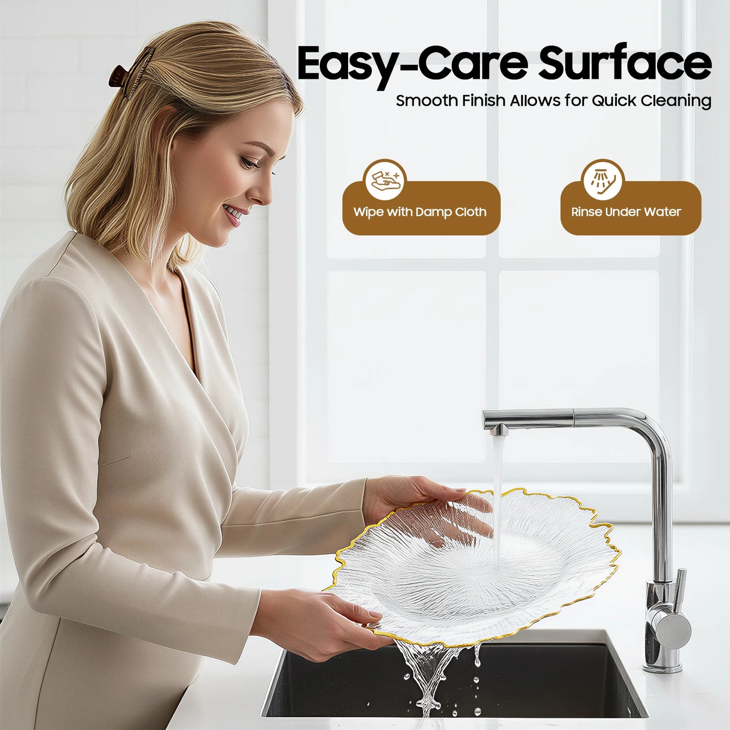 Serving Charger Plates with Gold Rim Transparent Plastic Set