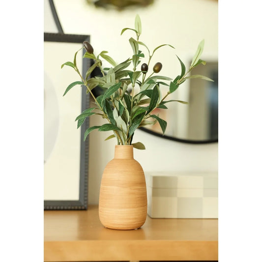 Artificial Olive Potted Plant in Wood Finish Vase