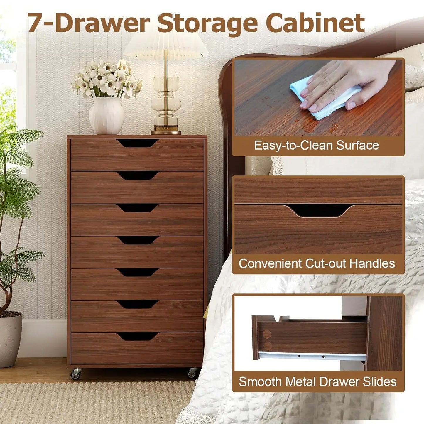 Mobile Storage Cabinet Wooden File Organizer Lockable Wheels
