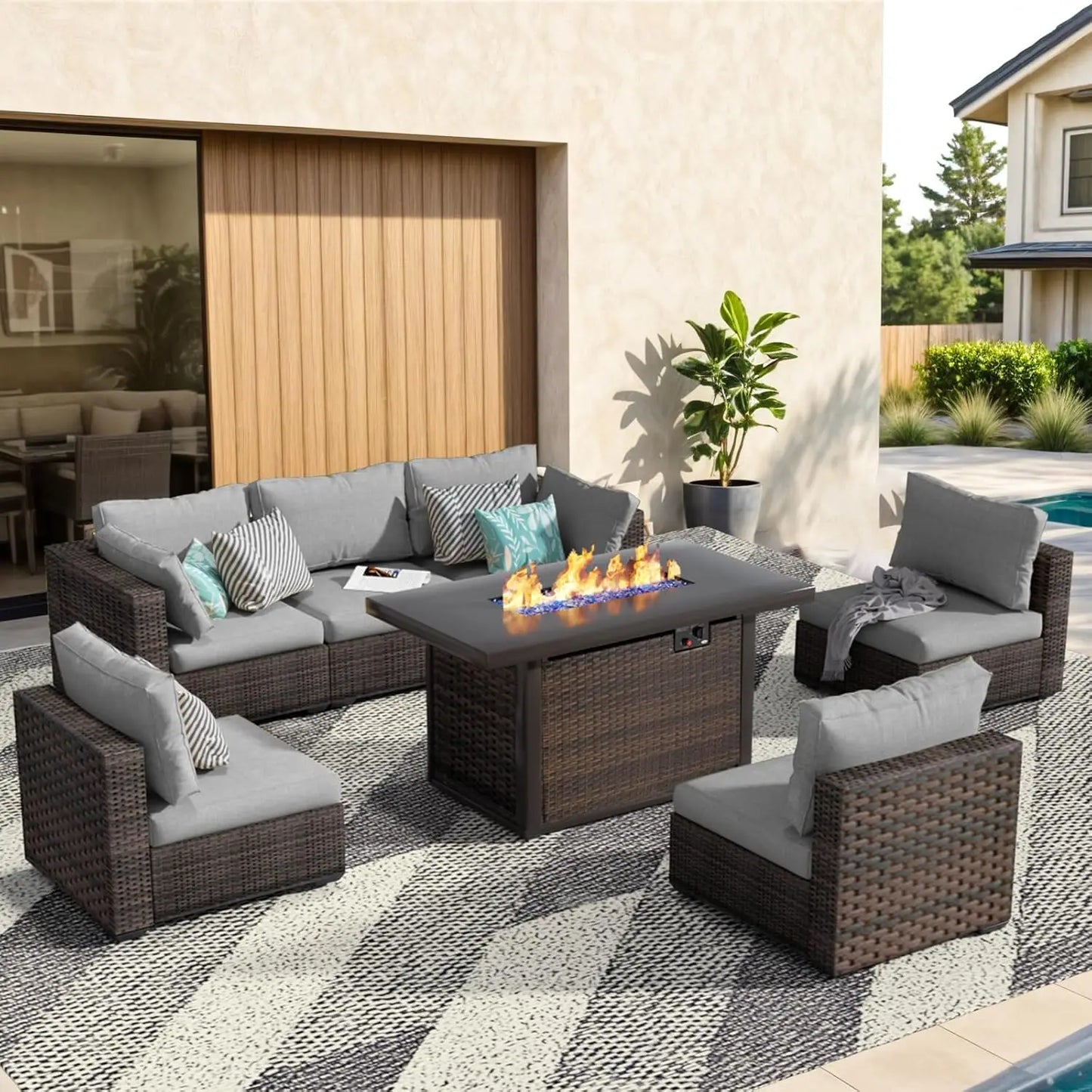 Sectional Patio Furniture Set with Fire Pit