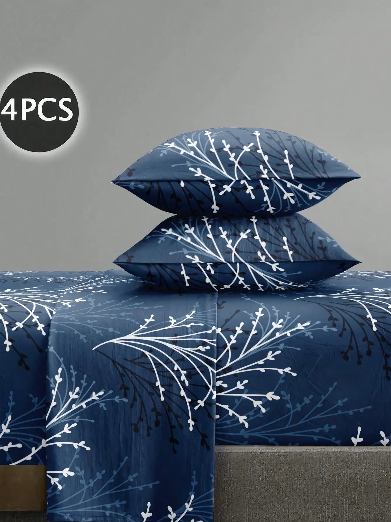 4pcs Botanical Floral Microfiber Sheet Set